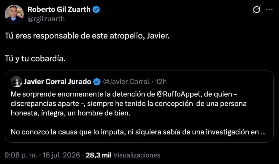 Roberto Gil Zuarth reclama a Javier Corral