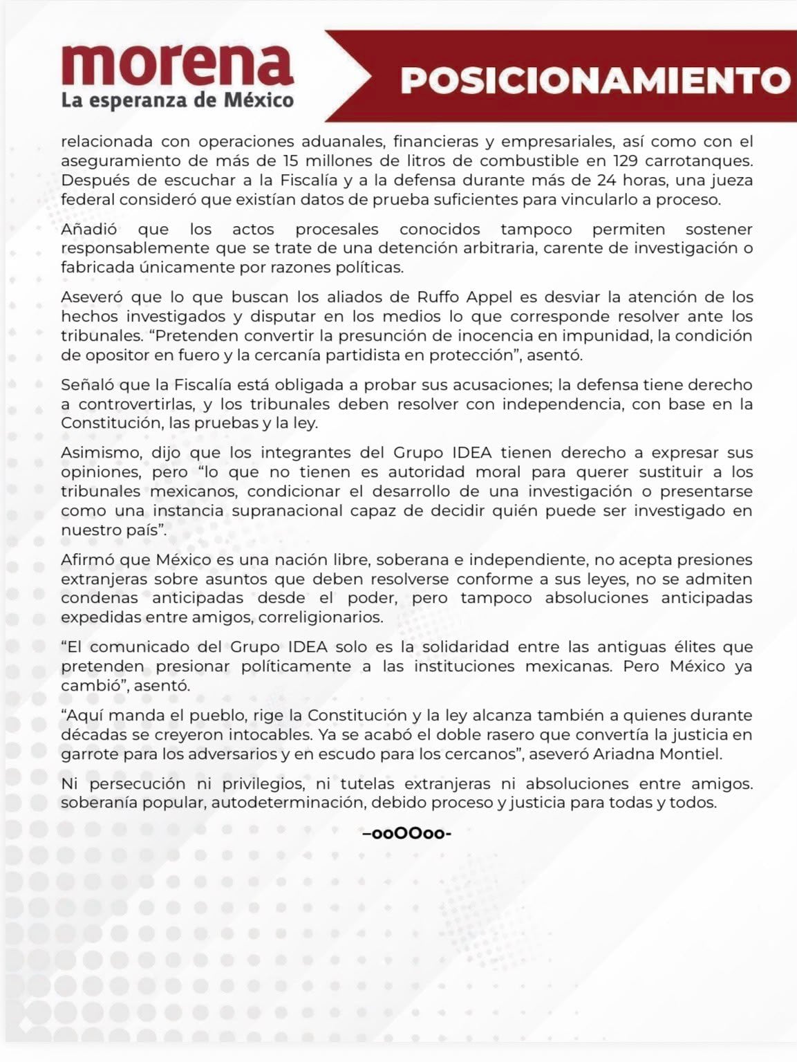 Comunicado de Morena