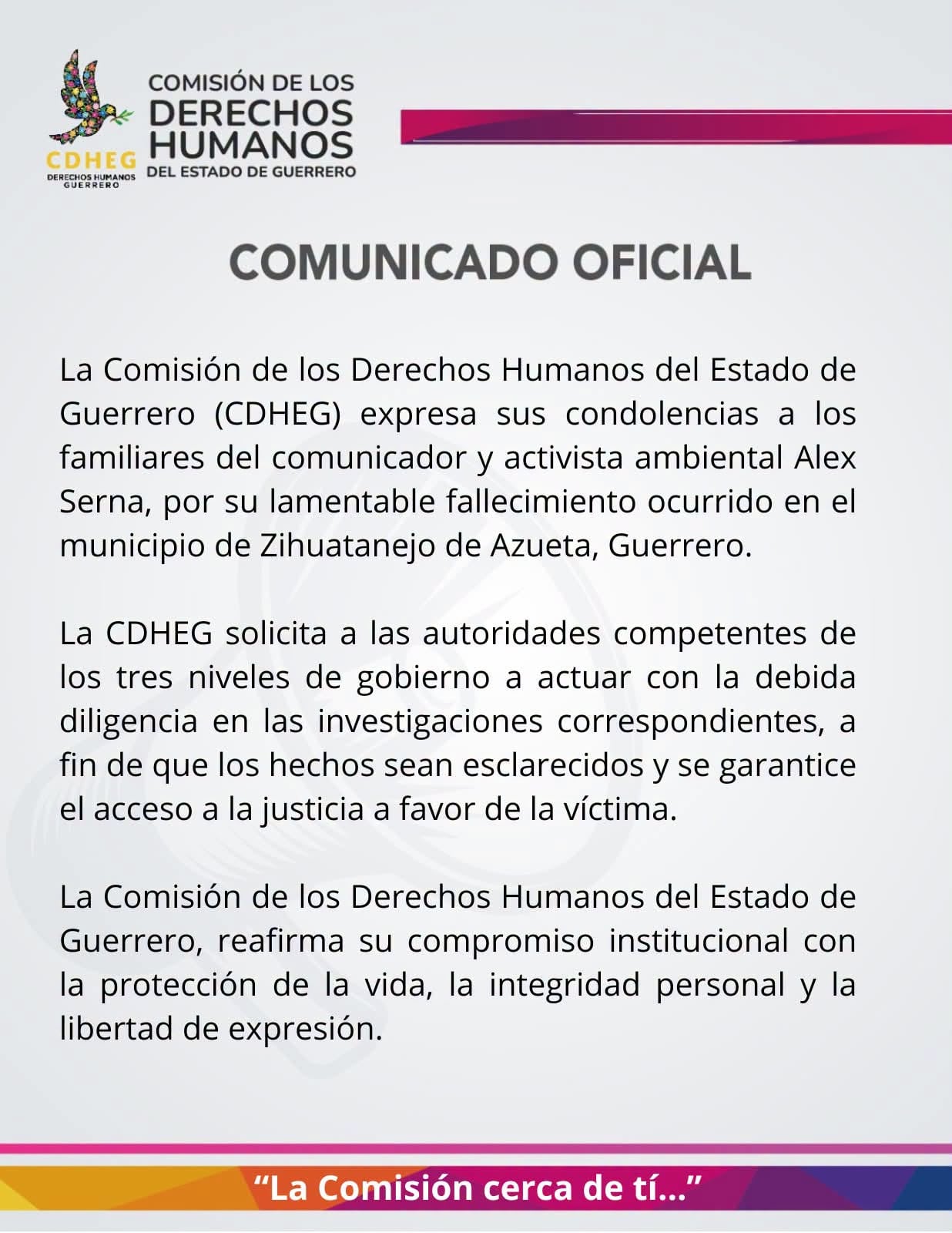CDHEG confirma muerte de Alex Serna, periodista y activista desaparecido en Zihuatanejo