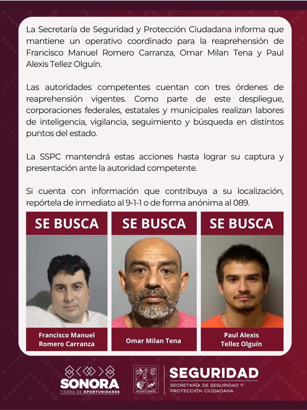 Buscan a 3 reos que escaparon del Cereso II de Hermosillo