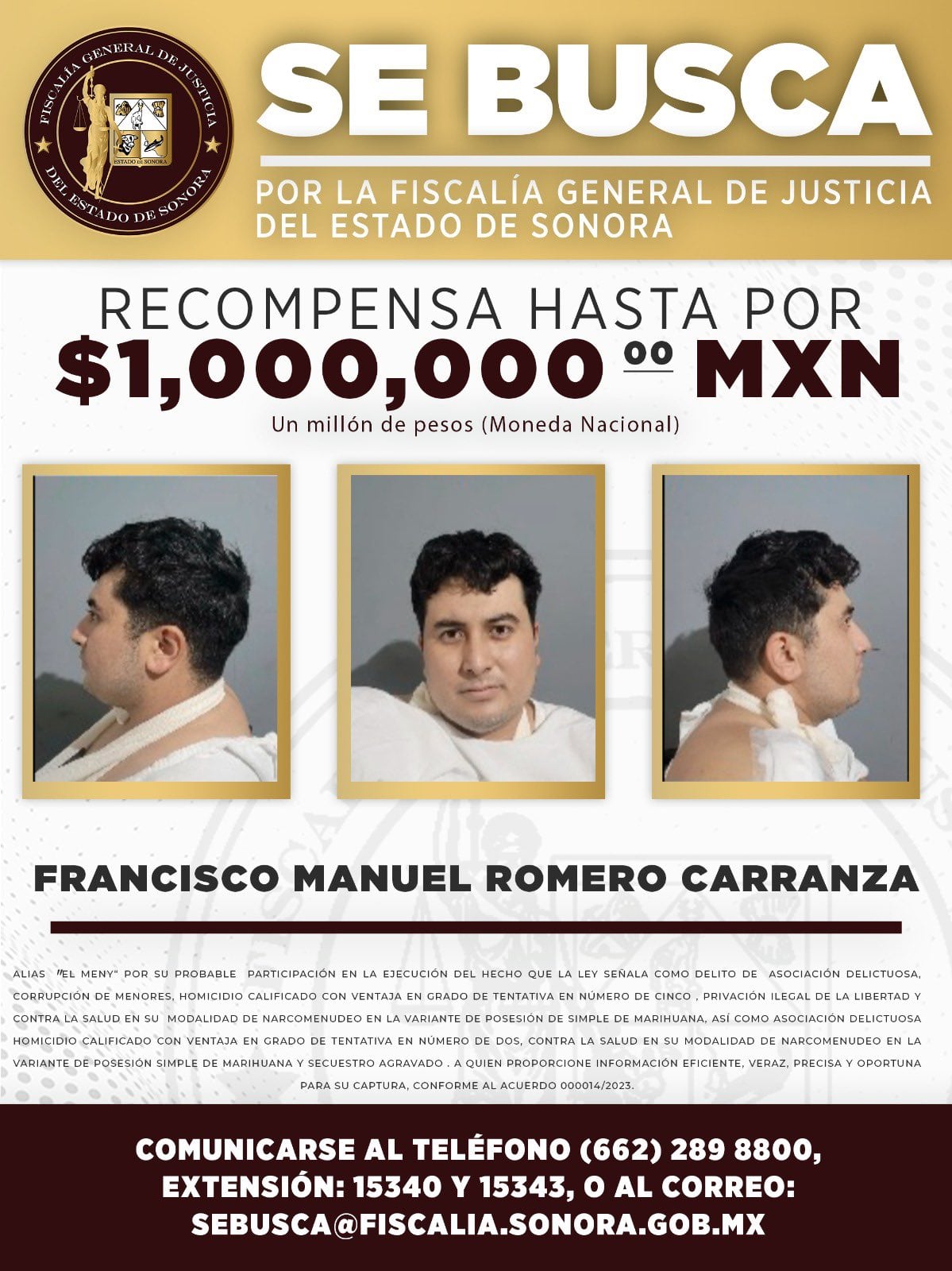 Recompensa reos fugados de penal de Hermosillo