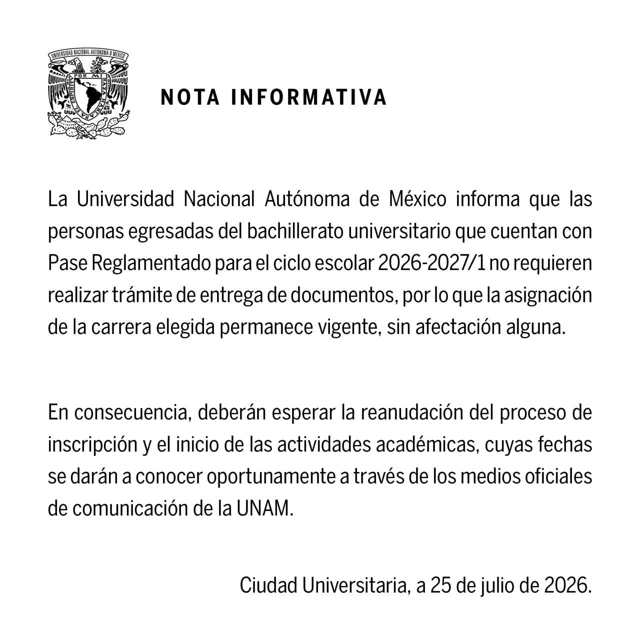 Comunicado UNAM