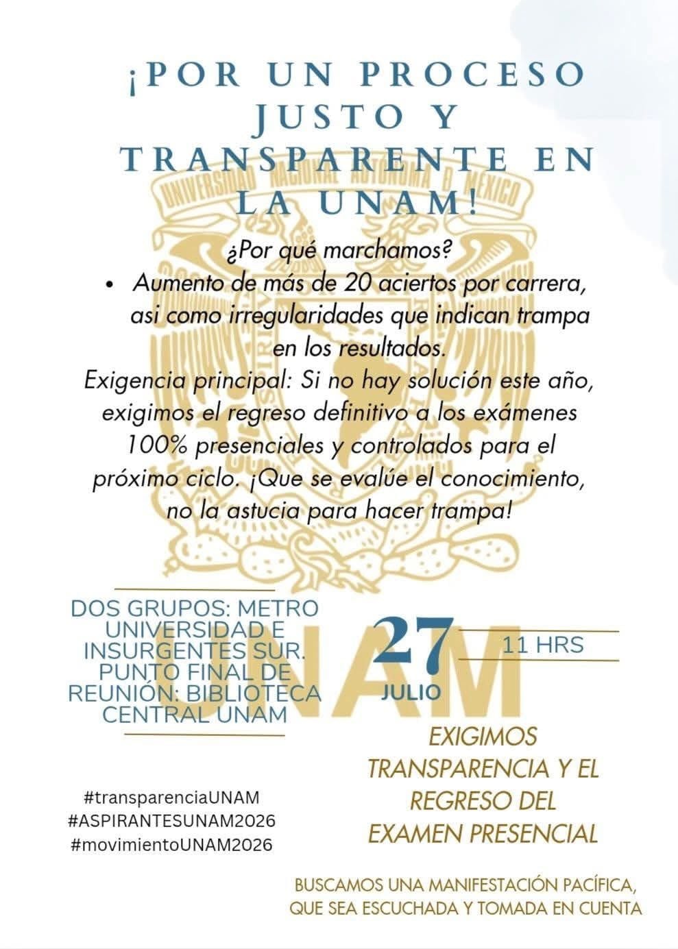 Marcha por el Examen UNAM 2026