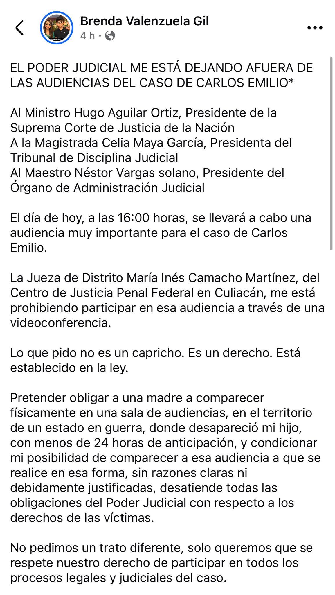 fbtu24kjizhplhgu46msfwdngm Madre de Carlos Emilio acusa al Poder Judicial de impedirle participar en las audiencias