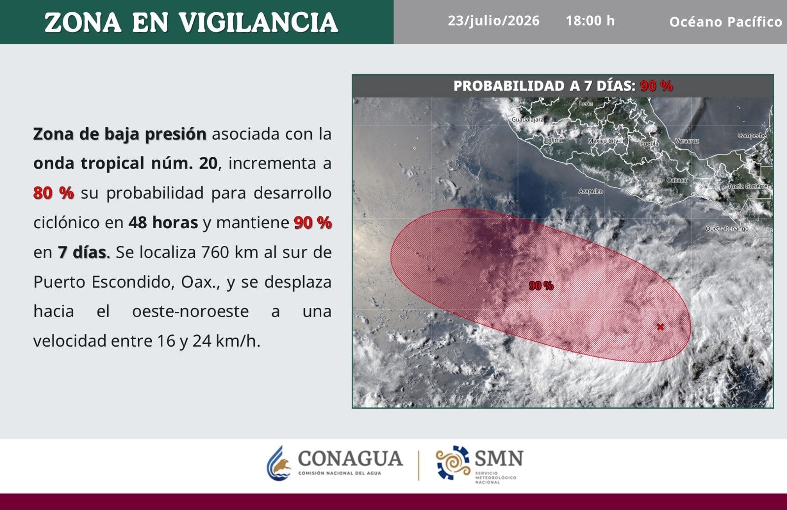 Ciclón tropical Genevieve podría formarse cerca de Puerto Escondido