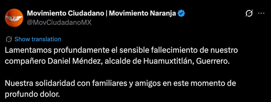 Movimiento Ciudadano se despide de Daniel Méndez