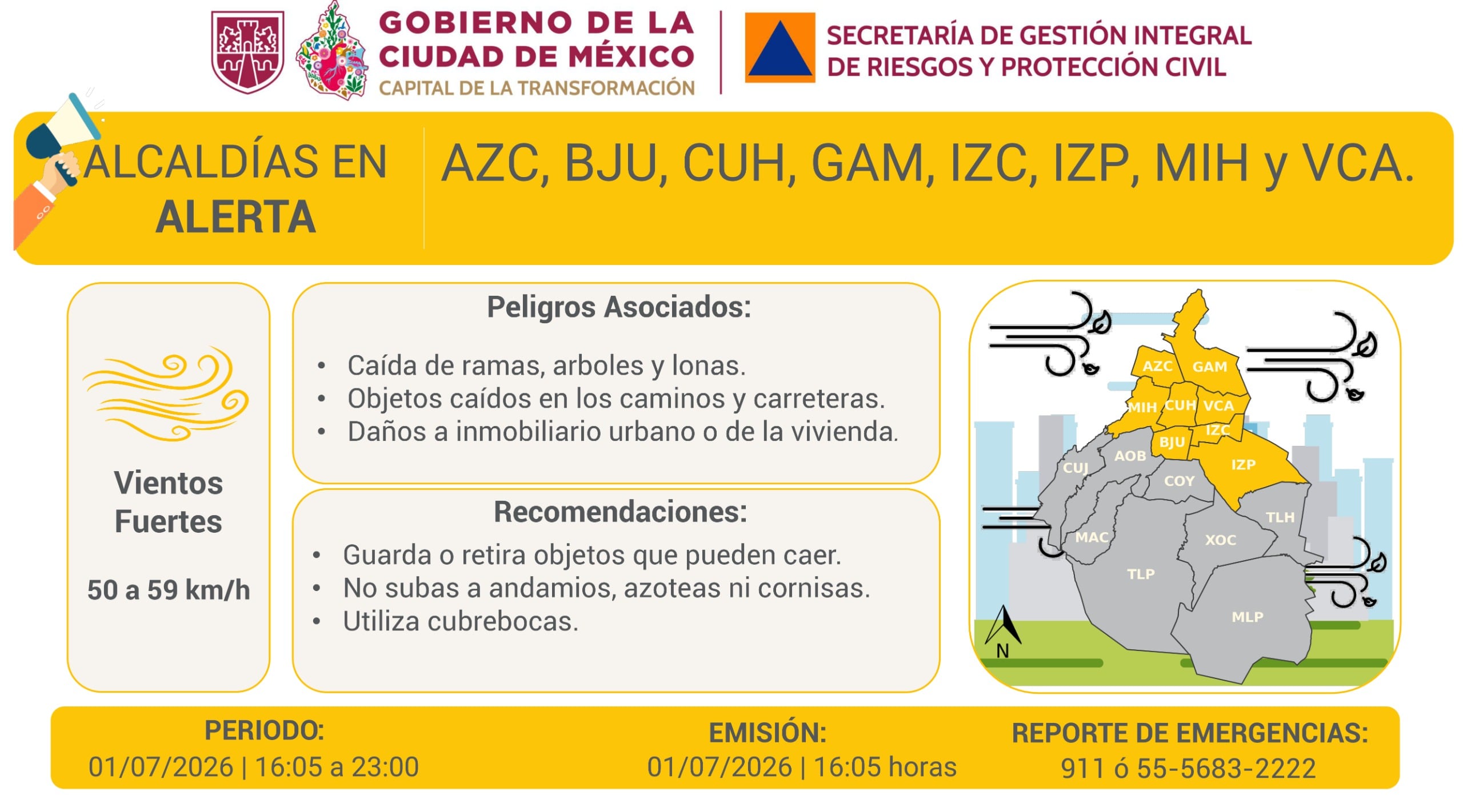 Alerta amarilla por vientos en CDMX