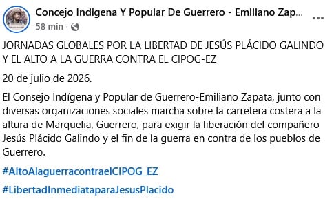 lkbbsefkm5hubinhgxmuymxkgy Cipog-EZ exige la liberación de Jesús Plácido Galindo.