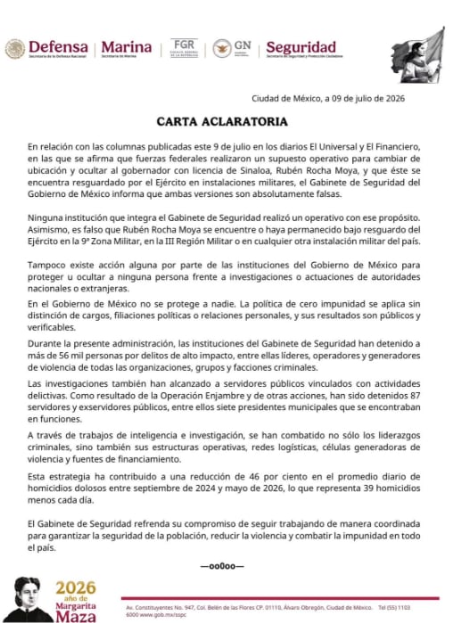 Aclaración sobre Rubén Rocha Moya