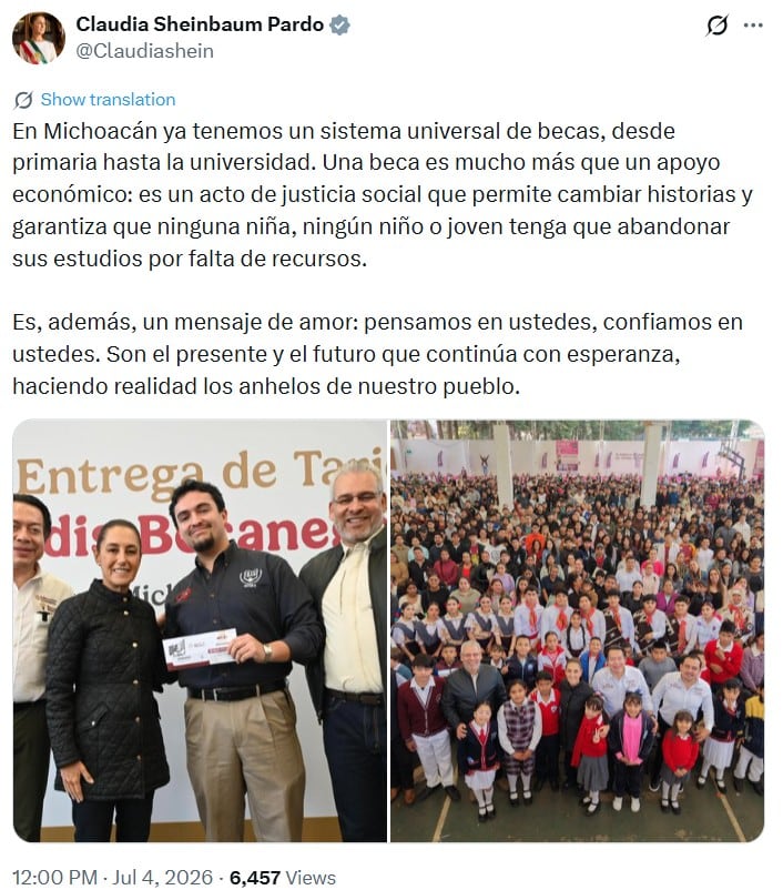 mvcnpnxjzvhzljr3smcqolqt7e Claudia Sheinbaum defiende la educación como un derecho de igualdad y no un privilegio