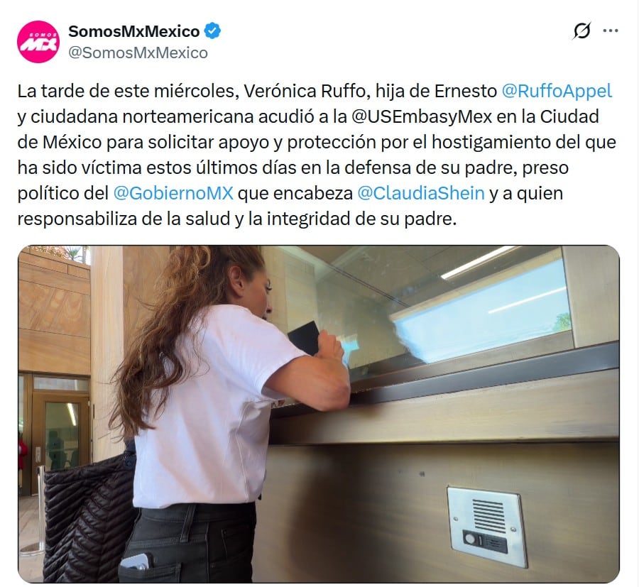Verónica Ruffo acude a Embajada de Estados Unidos para denunciar hostigamiento