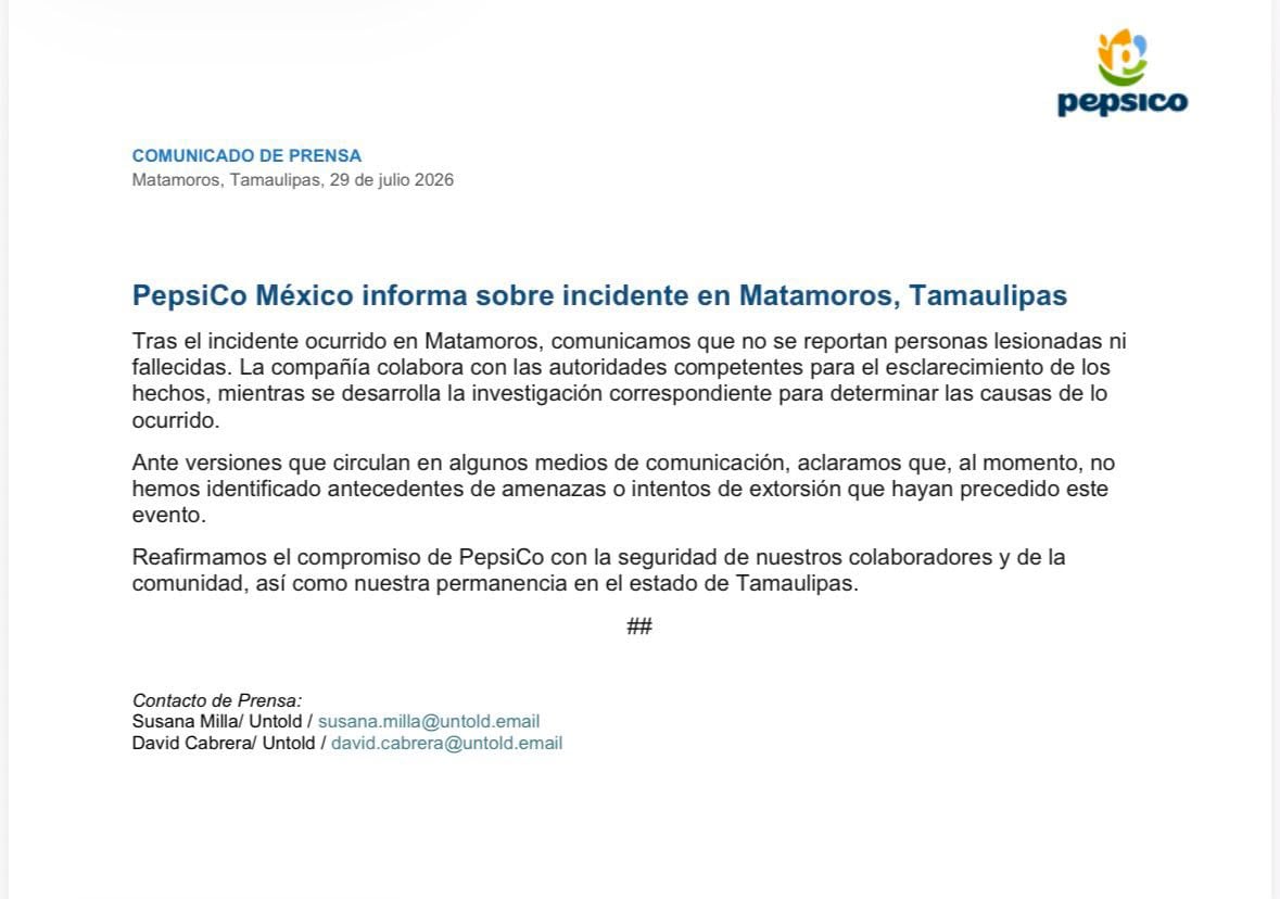 Pepsi Matamoros descarta que incendio en centro de distribución esté ligado a extorsión