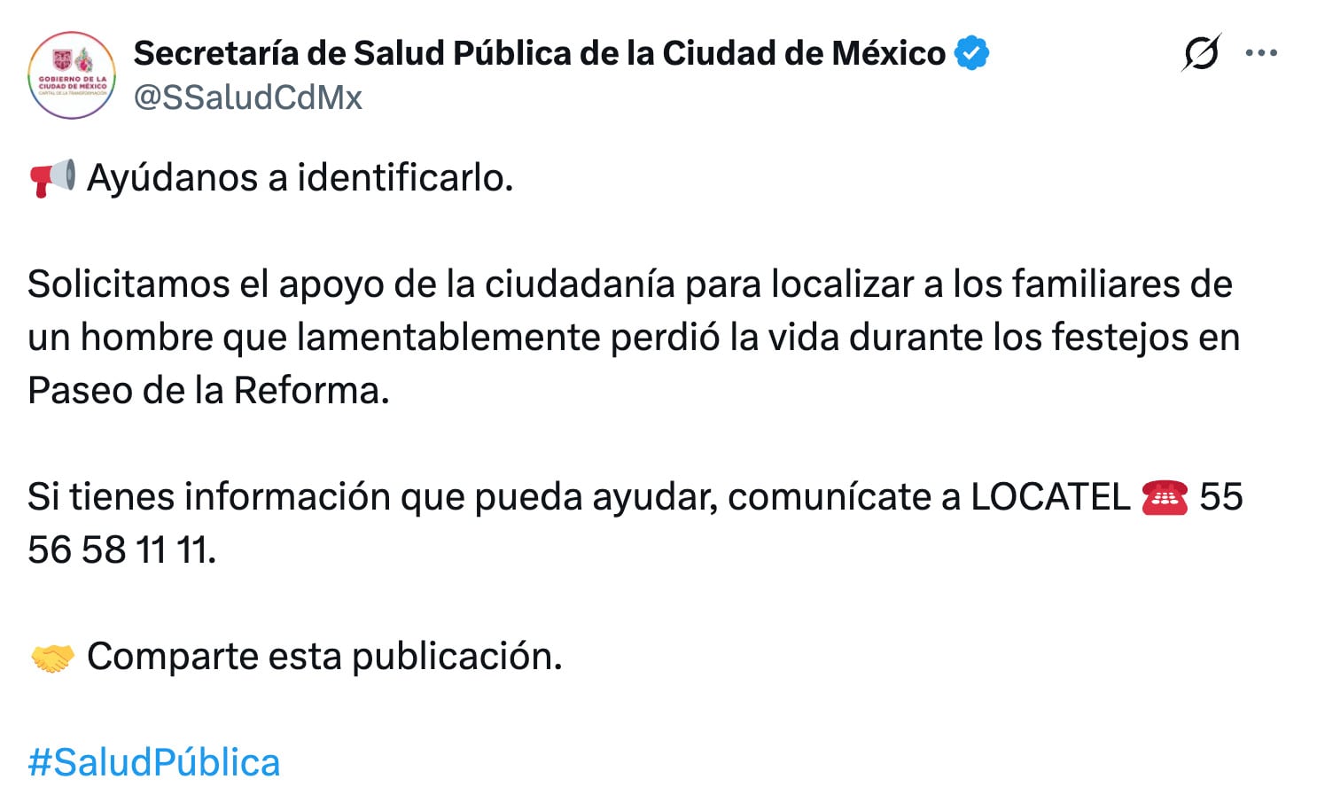Secretaría de Salud busca a familiares de aficionado que murió en Paseo de la Reforma