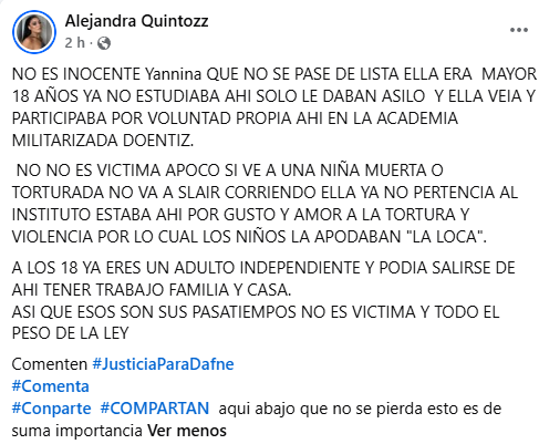 Madre de Dafne respalda la detención de Dana Yanina y exige detener a los otros cuatro adultos implicados