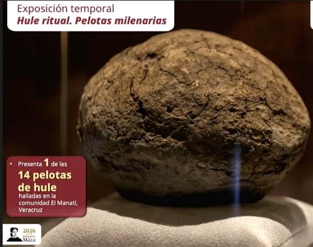 Pelota de hule exhibida en el Museo de Sitio de Teotihuacán