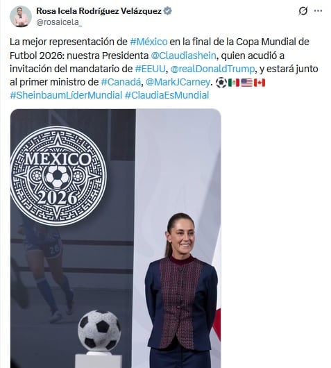 om3xltnzu5ejnny4iqtscosdby Rosa Icela Rodríguez celebra la presencia de Claudia Sheinbaum en la final del Mundial 2026.
