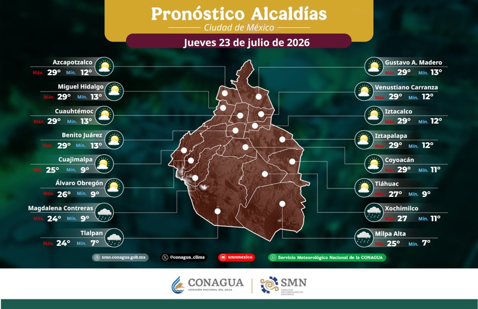 Clima en CDMX para este jueves 23 de julio