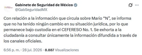 Gabinete confirma que Mario Marín continúa en prisión
