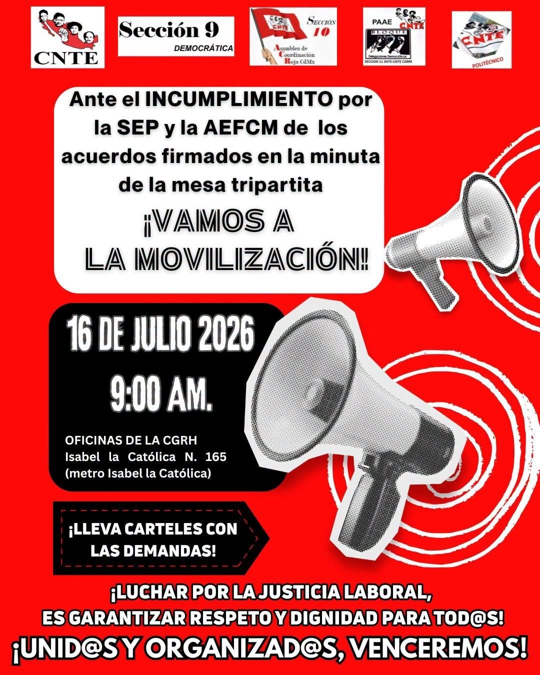 CNTE volverá a marchar el 16 de julio en CDMX