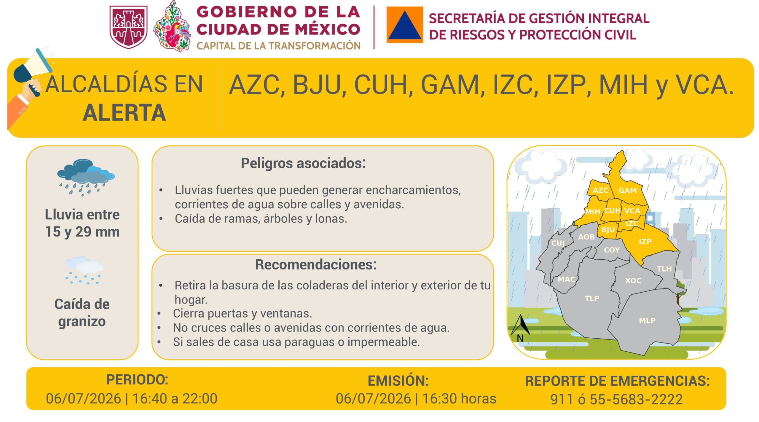 Prevén caída de granizo en estas 8 alcaldías de CDMX