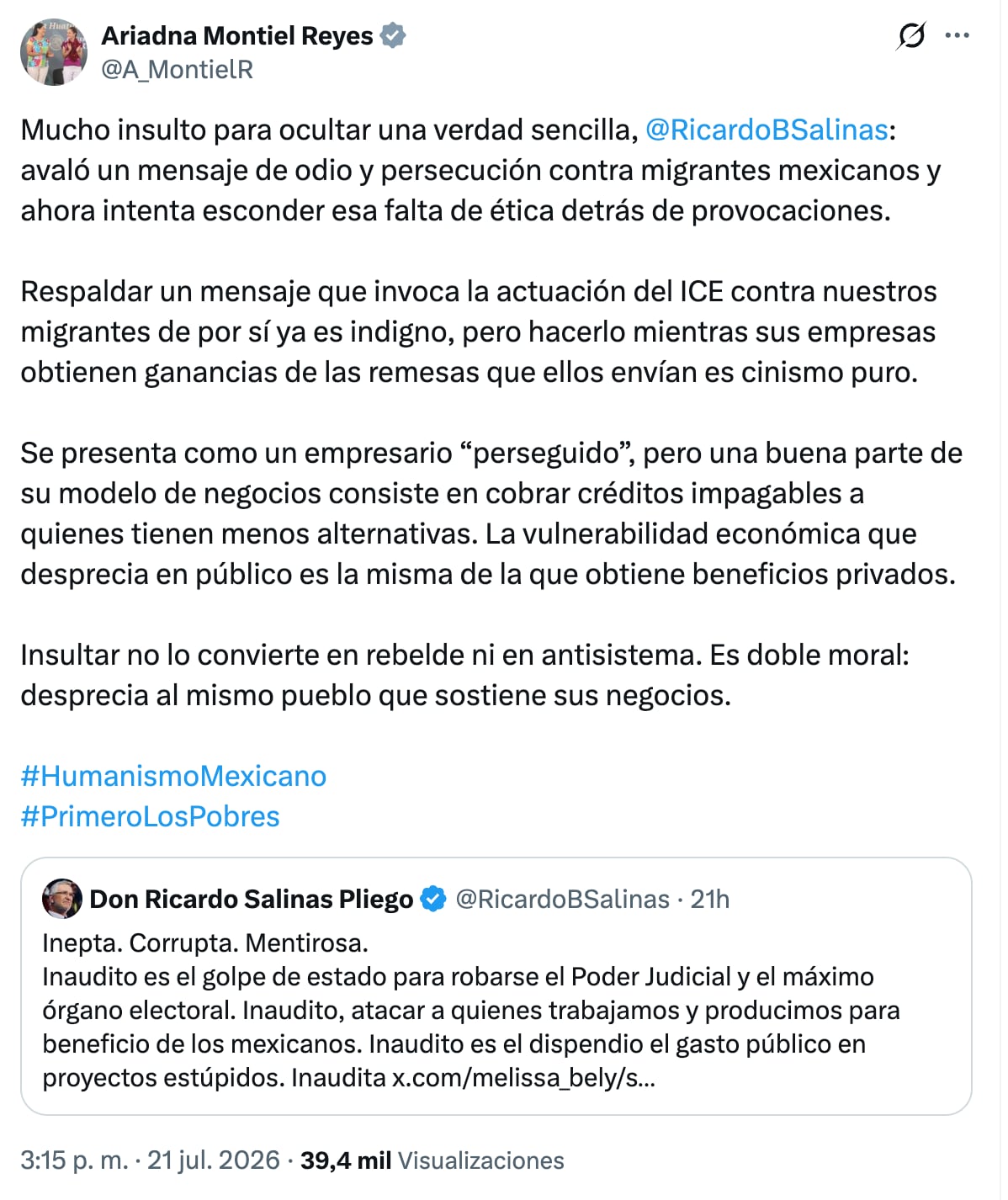 s3dcepn5rfcargn4bwgr6z32v4 Respuesta de Ariadna Montiel a Ricardo Salinas Pliego