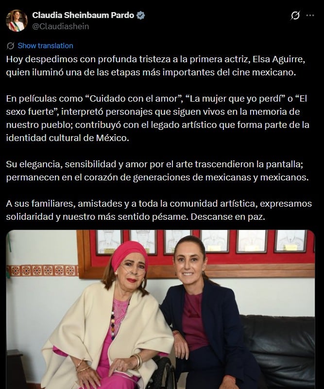 Sheinbaum despide a Elsa Aguirre