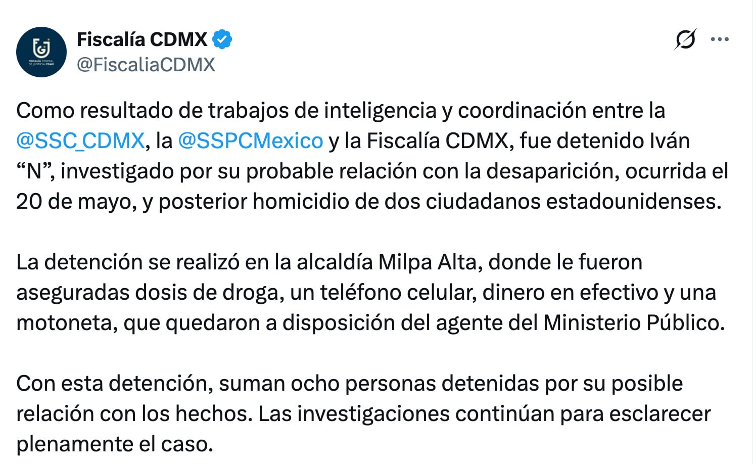 ssvxywskynhtvn3t7mlrhgnpdu Avanza el caso del asesinato de la pareja de estadounidenses en Tlalpan; detienen a Iván "N"