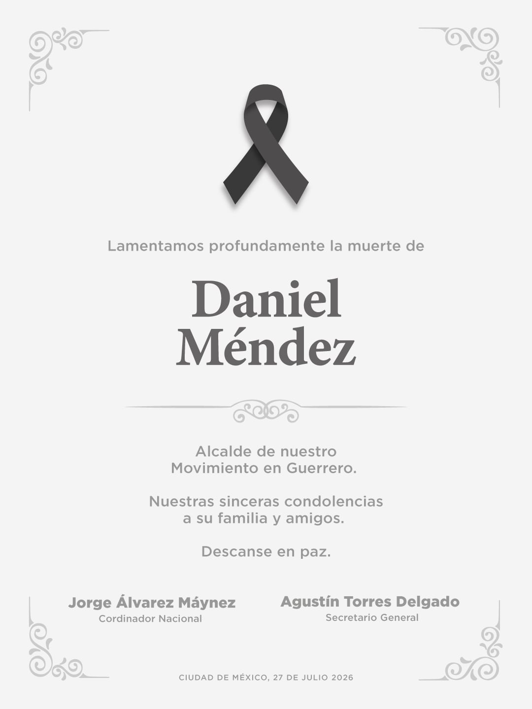 Movimiento Ciudadano se despide de Daniel Méndez