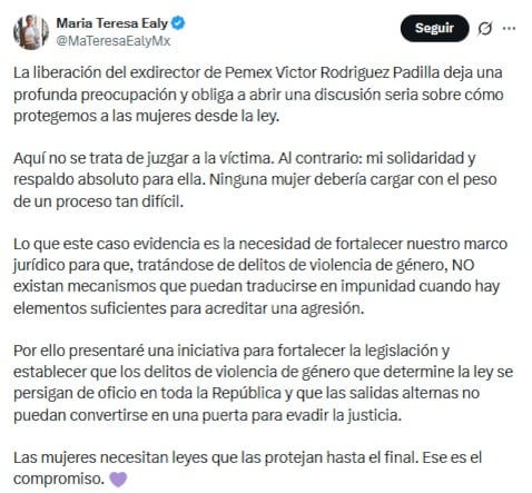María Teresa Ealy anuncia iniciativa para que víctimas de violencia de género sean protegidas por la ley.