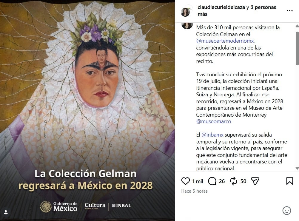Claudia Curiel confirma que la Colección Gelman volverá en 2028