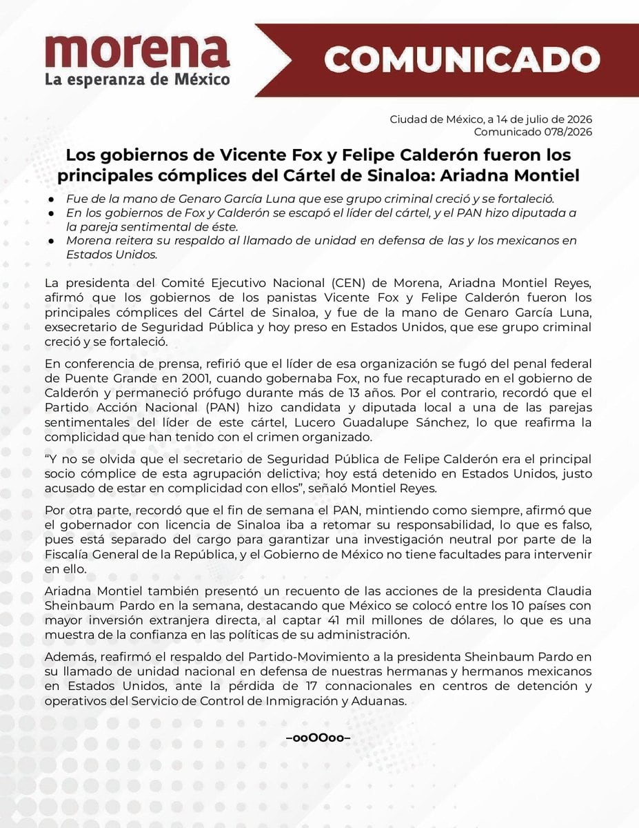 Ariadna Montiel revira a la DEA: Fox y Calderón, cómplices del Cártel de Sinaloa