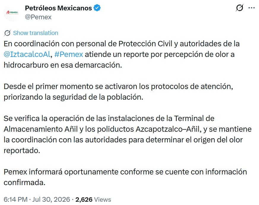 x5jtrhujabaq7ccb7oynuxkemq Pemex atiende reporte de olor a hidrocarburo en Iztacalco