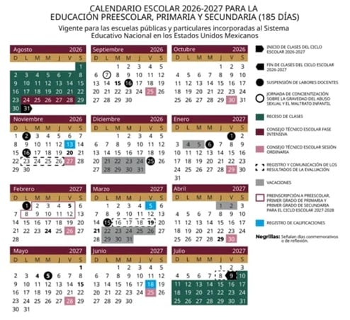 SEP confirma calendario escolar 2026-2027: inicio en agosto y fin el 9 de julio