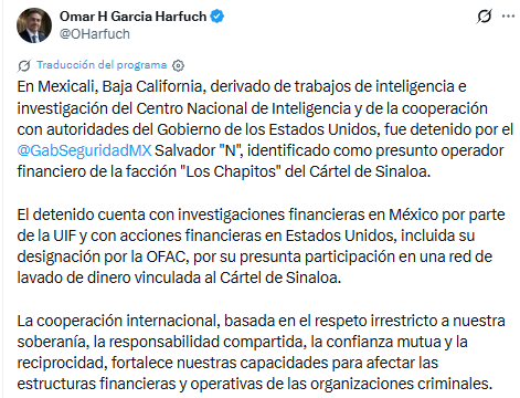Salvador, presunto operador de Los Chapitos, es detenido en Mexicali