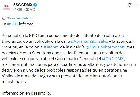 Intentan asaltar a Salvador Guerrero Chiprés, coordinador del C5, en Cuauhtémoc