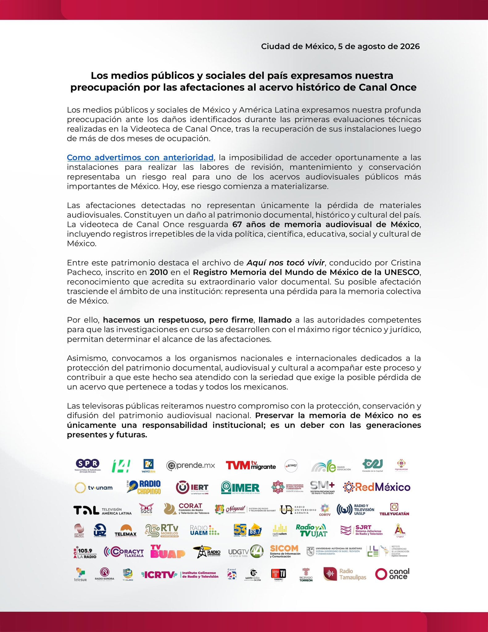k4ndxanuy5chjknwduhldy2vru Canal Once alerta por el archivo de "Aquí nos tocó vivir" tras daños al acervo