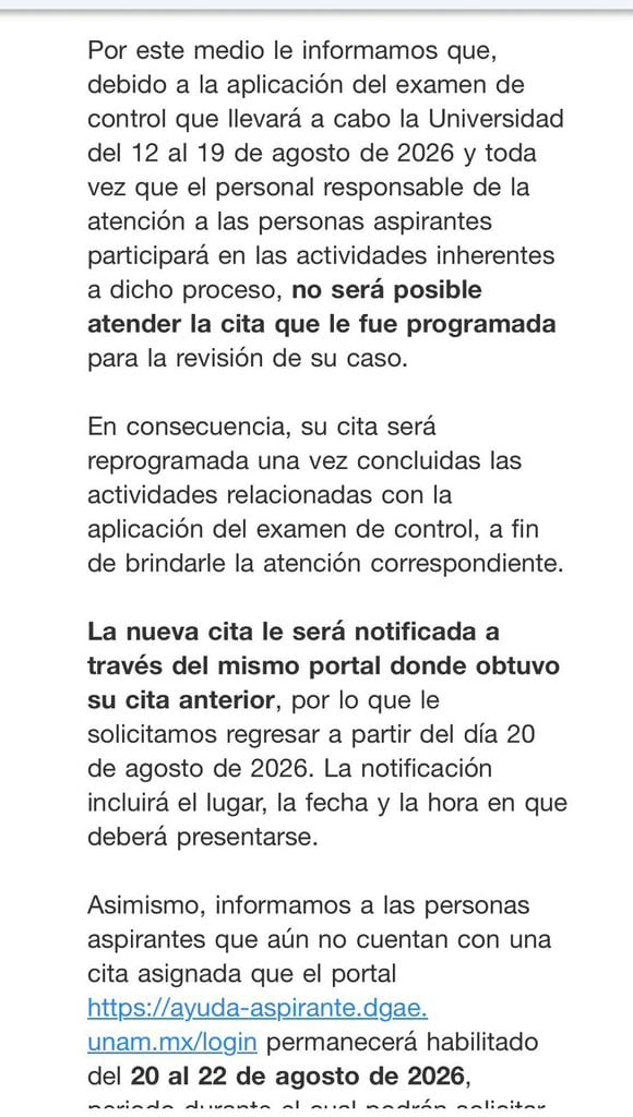 UNAM retrasa las citas para revisar los exámenes en línea cancelados