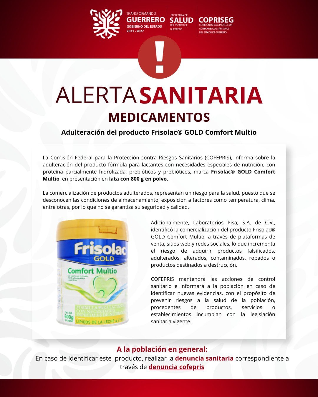 Cofepris emite alerta por fórmula para bebés adulterada y revela lotes afectados