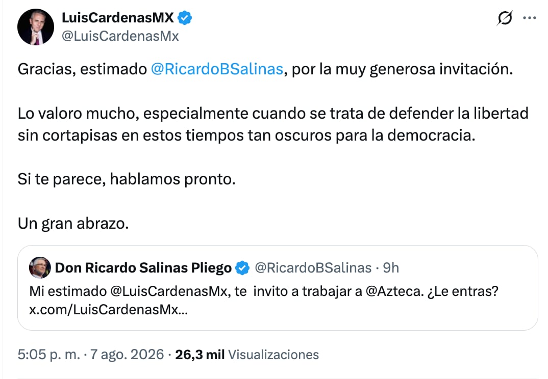 Luis Cárdenas responde a la oferta de trabajo Salinas Pliego