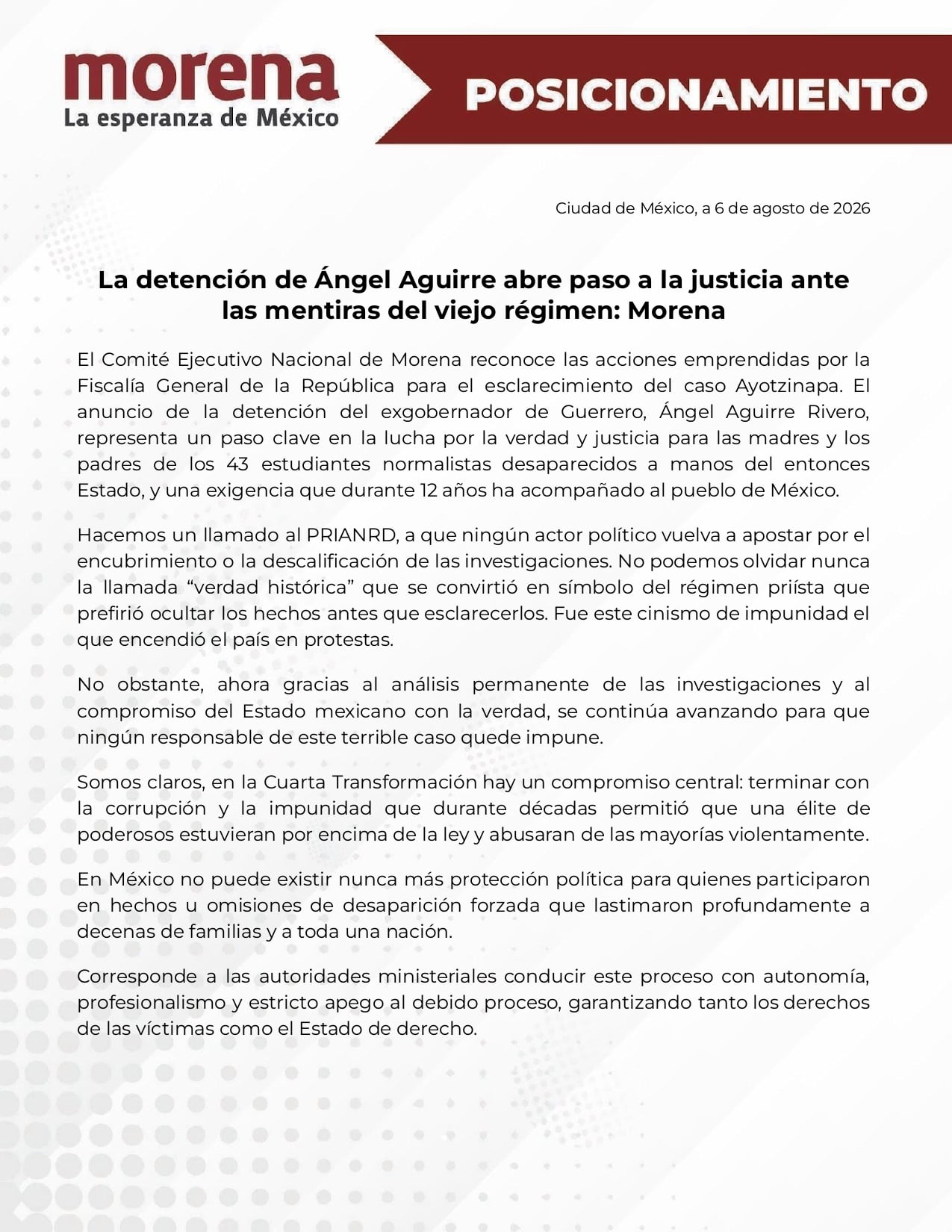 Comunicado de Morena