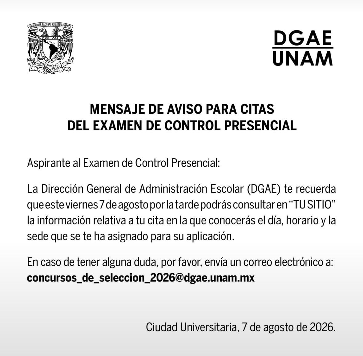 znvmhra53nbgpkazhd45wmvl2m Comunicado de la UNAM sobre el examen de control.