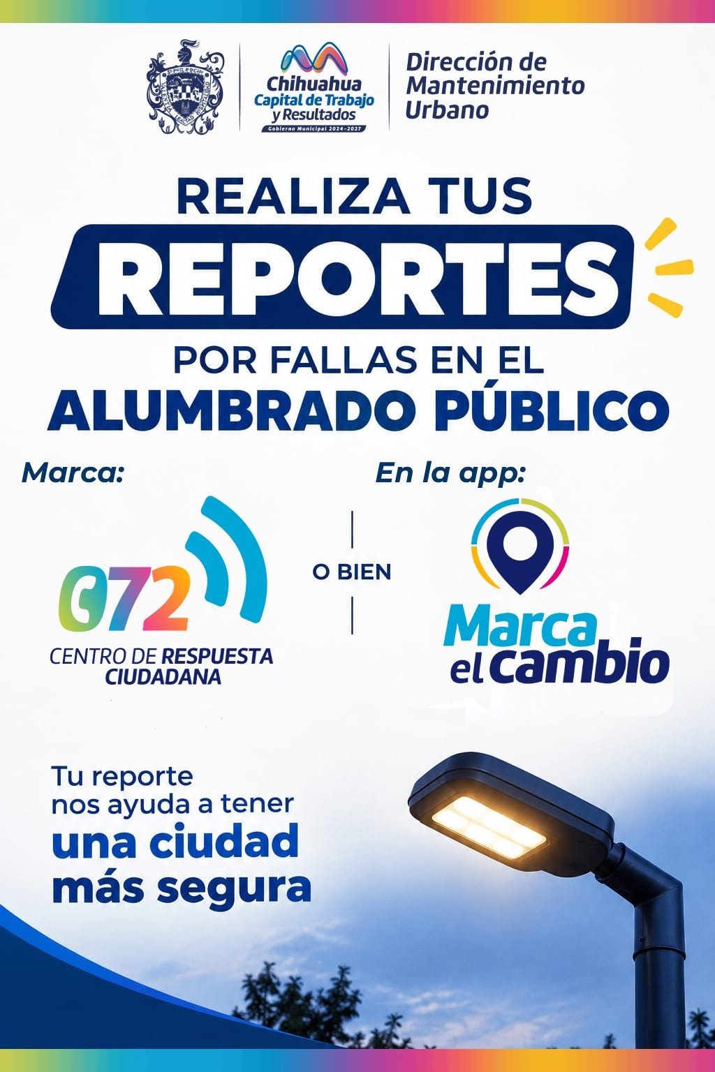 Invitan a reportar fallas en el alumbrado público en el 072 o la app Marca el Cambio