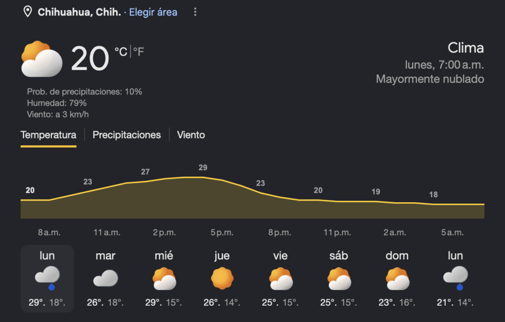 Amanece Chihuahua a 20°C y subirá hasta los 30°C