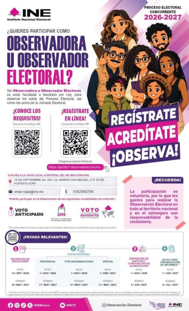 Invitan en Huixquilucan a participar como observador electoral en el proceso 2026-2027