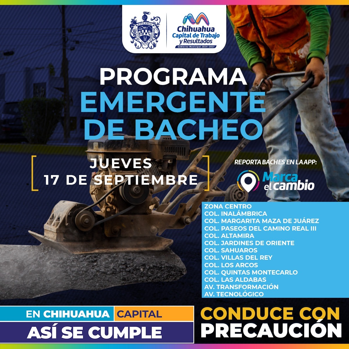 Trece zonas tendrán bacheo este jueves