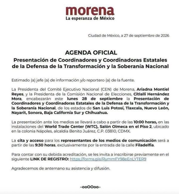 Morena presentará este lunes a coordinador estatal