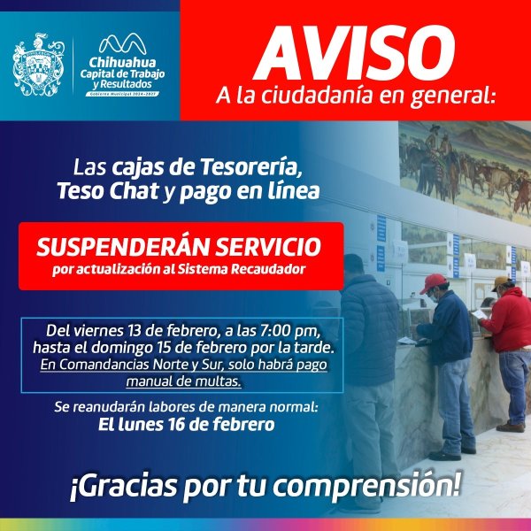 Cerrarán cajas de Tesorería por mejoras al sistema