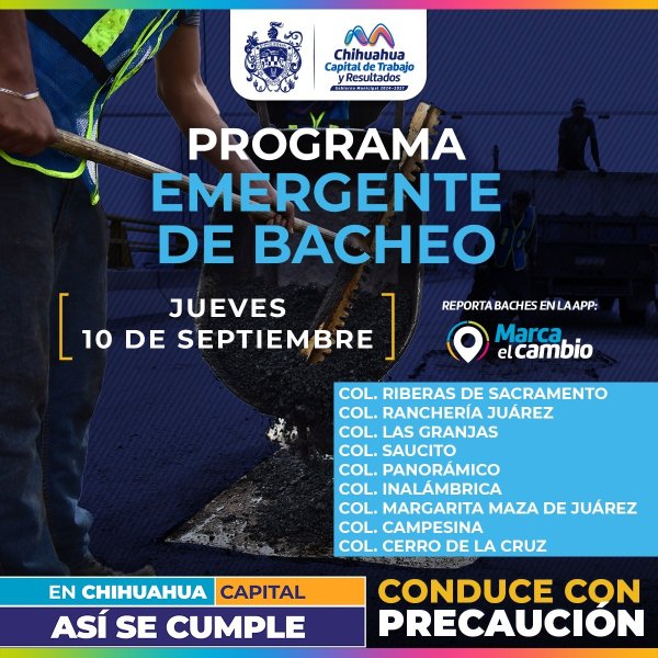Nueve zonas tendrán bacheo este jueves