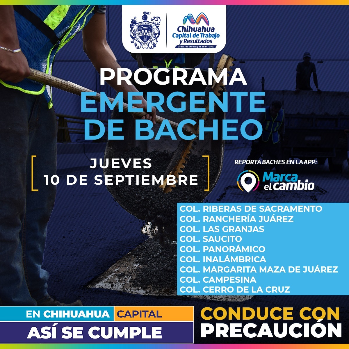 Nueve zonas tendrán bacheo este jueves