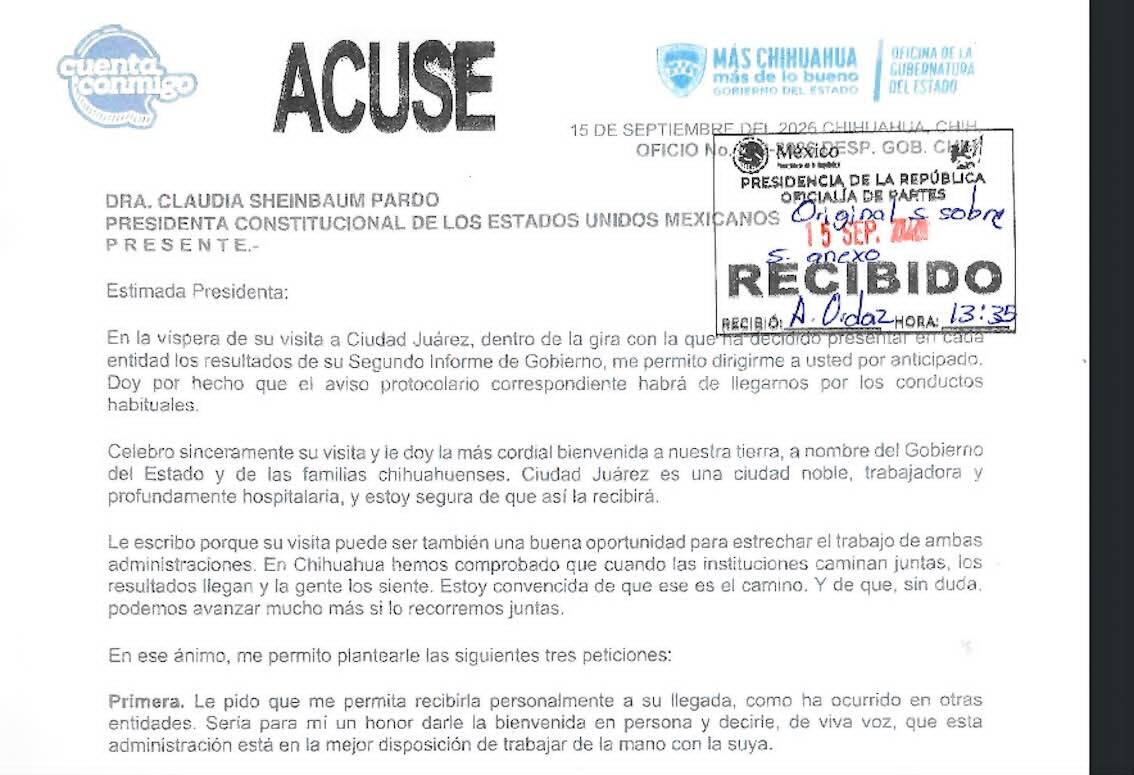 Maru Campos propone a Sheinbaum reunión en Torre Centinela
